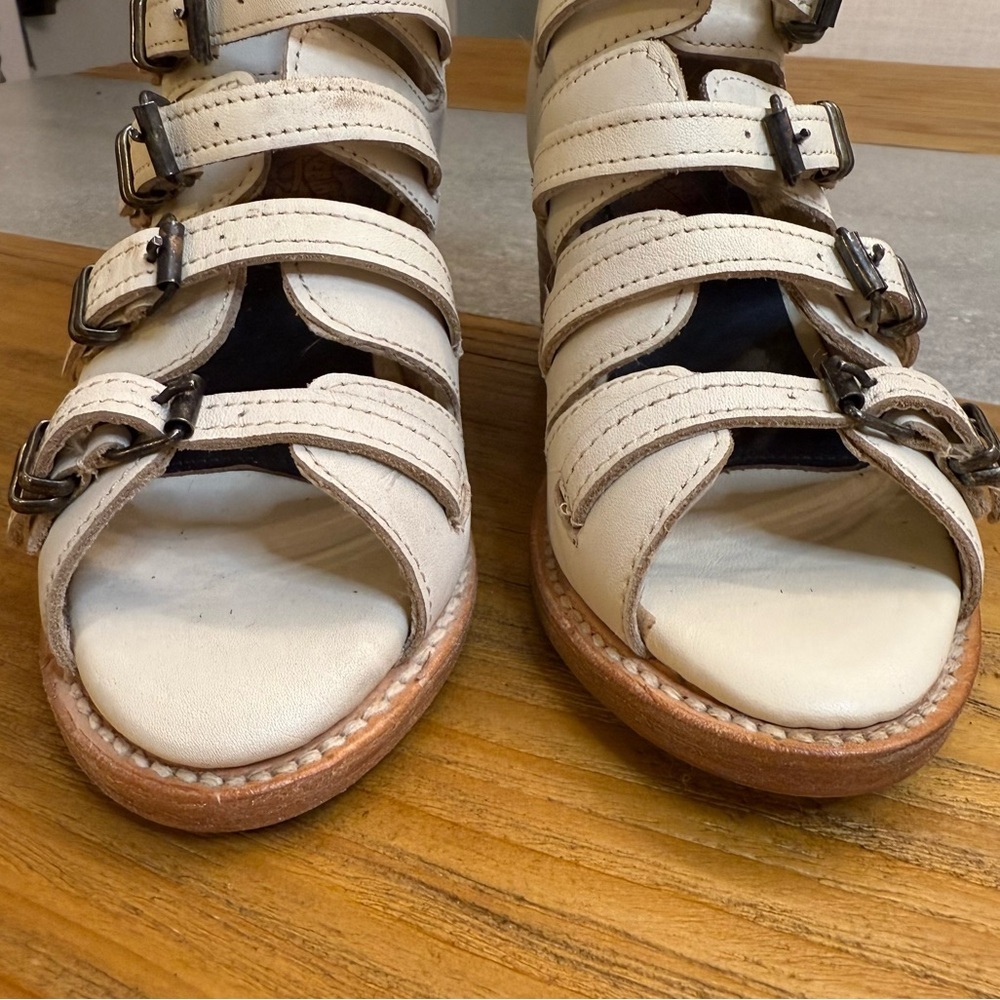 Freebird Quinn Open Toe Strappy Buckles Cream Sandal Booties Size 6 - Picture 6 of 10